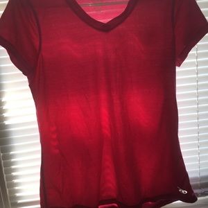 A V-neck pink tee